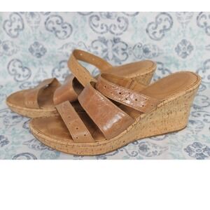 Born‎ Tan Leather Cork Wedge Sandals Women's Size 10 Open Toe Slip On